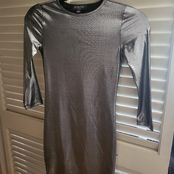 Urban Planet Long Sleeve Metallic Silver Mini Dress XS - Picture 3 of 5